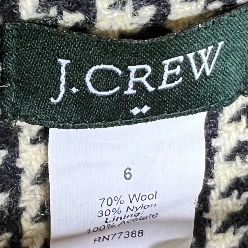 J. Crew Black and White Houndstooth Plaid Coat with Tan Accents